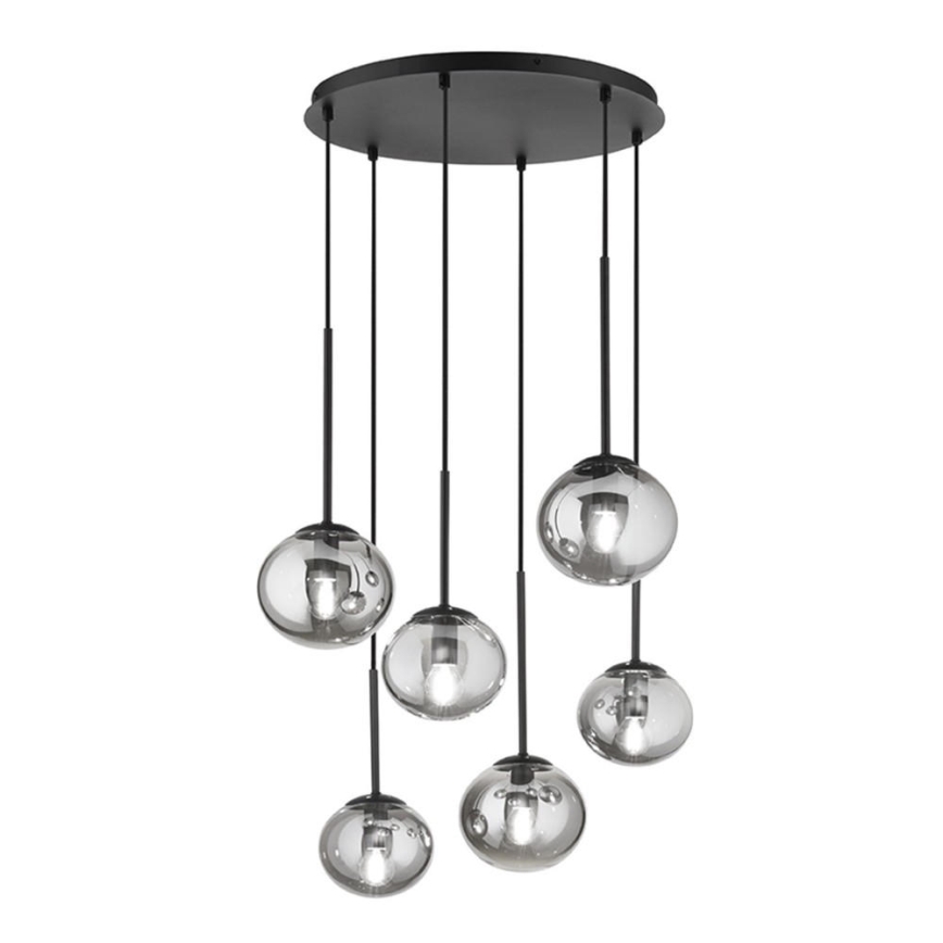Ondaluce - Lustr na lanku JEWEL 6xE14/10W/230V pr. 55 cm černá/kouřová černá