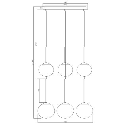 Ondaluce - Lustr na lanku JEWEL 6xE14/10W/230V pr. 55 cm černá/kouřová černá