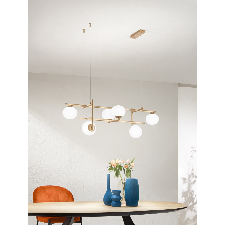 Ondaluce - Lustr na lanku JEWEL 6xE14/10W/230V zlatá/bílá