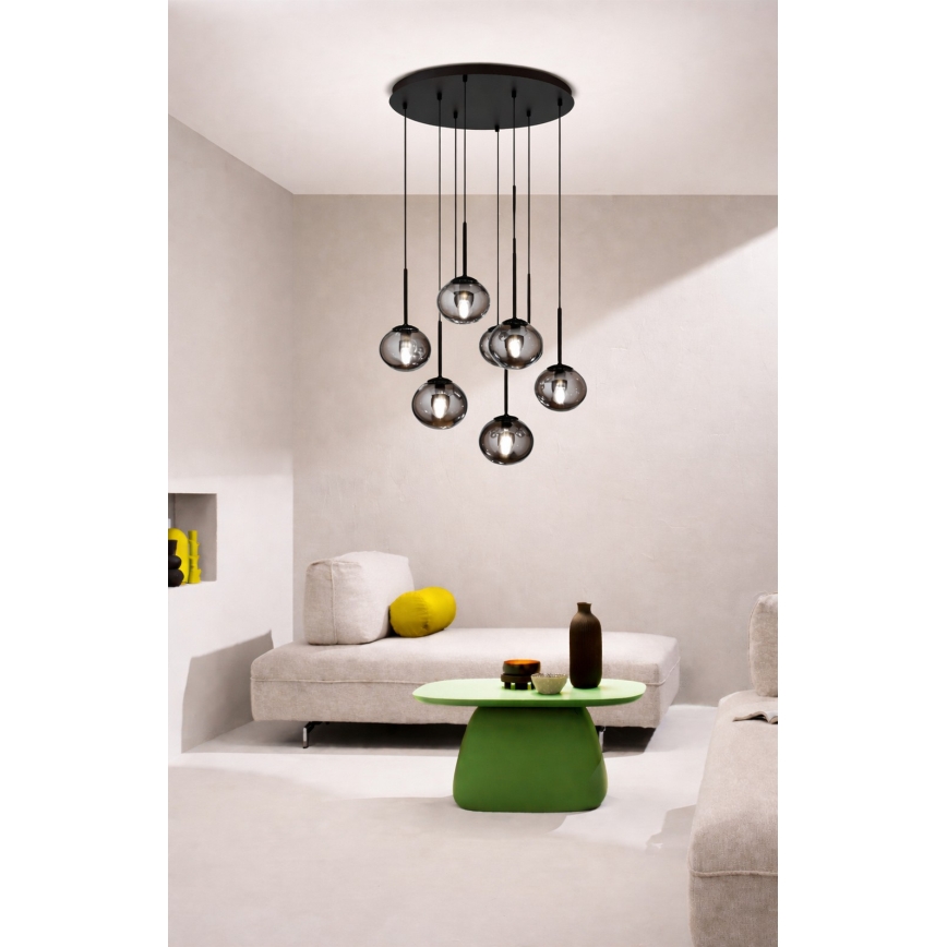 Ondaluce - Lustr na lanku JEWEL 8xE14/10W/230V pr. 70 cm černá/kouřová černá