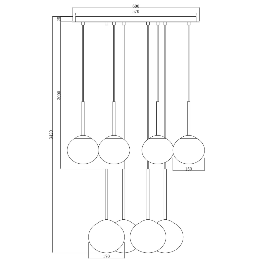 Ondaluce - Lustr na lanku JEWEL 8xE14/10W/230V pr. 70 cm černá/kouřová černá