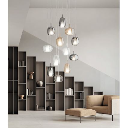 Ondaluce - Lustr na lanku THELMA 1xE27/15W/230V kouřová béžová