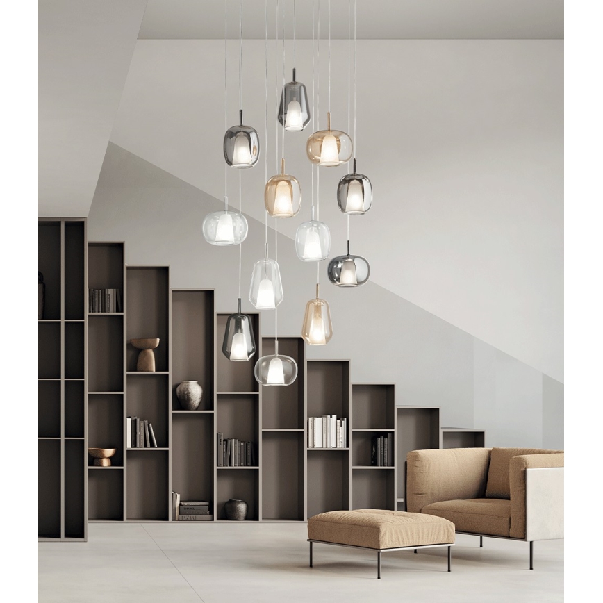 Ondaluce - Lustr na lanku THELMA 1xE27/15W/230V kouřová béžová