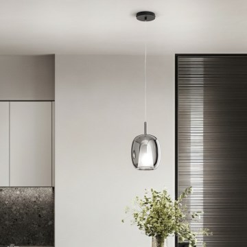 Ondaluce - Lustr na lanku THELMA 1xE27/15W/230V pr. 19,5 cm černá/kouřová šedá