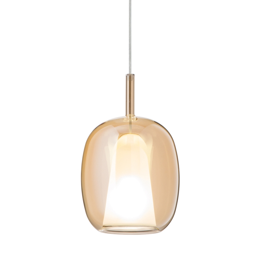 Ondaluce - Lustr na lanku THELMA 1xE27/15W/230V pr. 19,5 cm zlatá/kouřová béžová