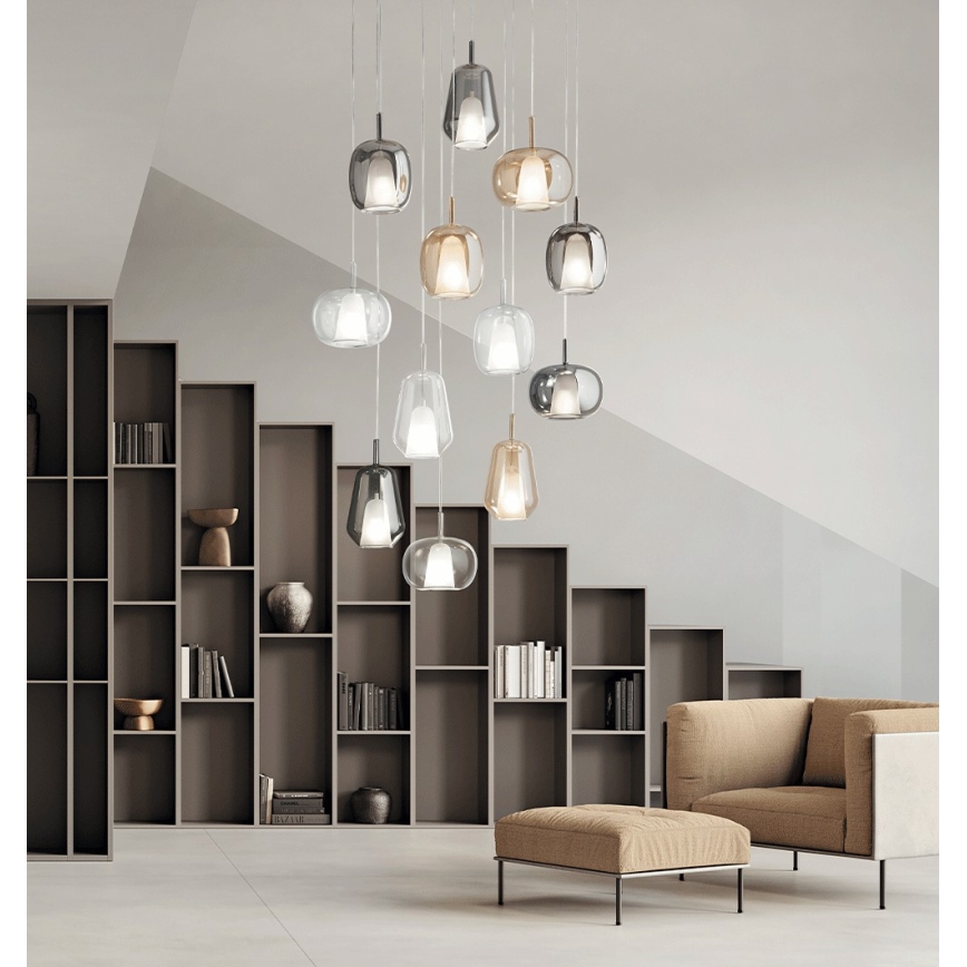 Ondaluce - Lustr na lanku THELMA 1xE27/15W/230V pr. 19 cm černá/kouřová šedá