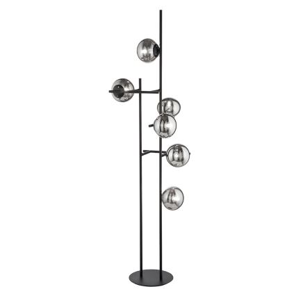 Ondaluce - Stojací lampa JEWEL 6xE14/10W/230V 166 cm černá/kouřová černá