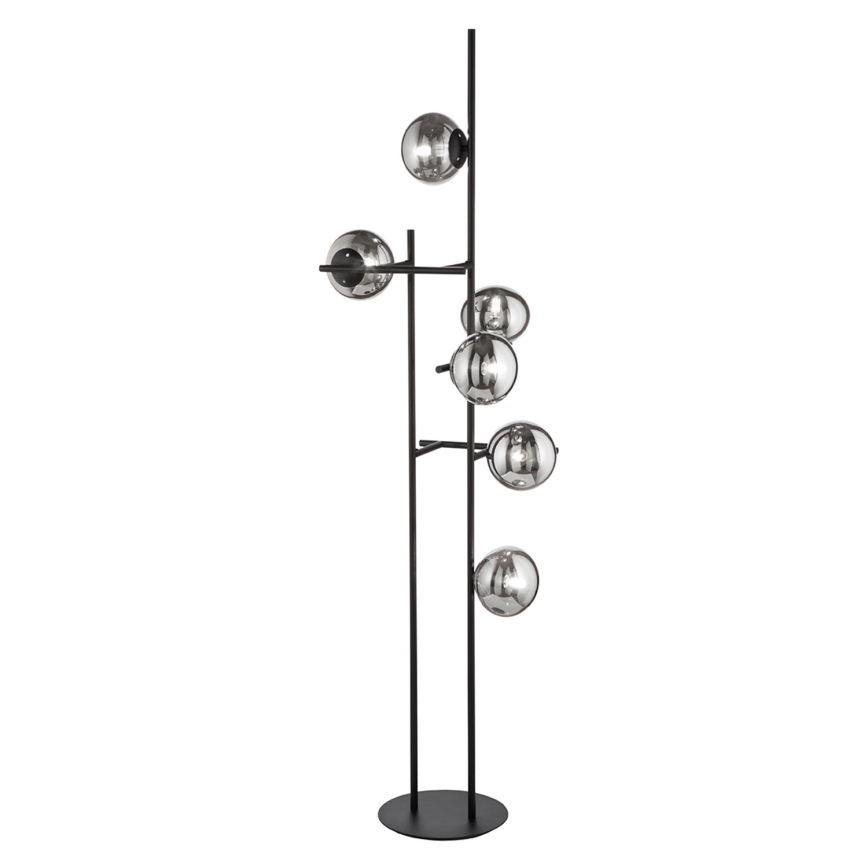 Ondaluce - Stojací lampa JEWEL 6xE14/10W/230V 166 cm černá/kouřová černá