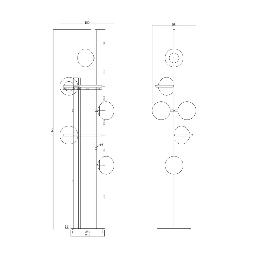 Ondaluce - Stojací lampa JEWEL 6xE14/10W/230V 166 cm černá/kouřová černá