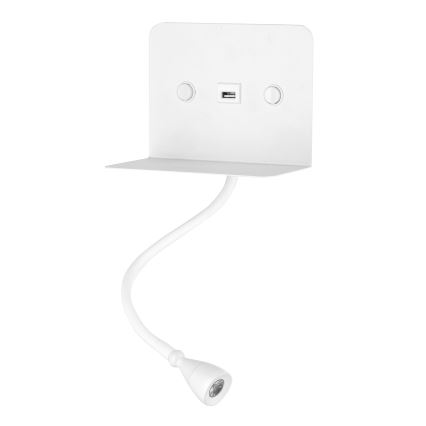 ONLI - LED Flexibilní lampička s policí a USB nabíjením PLAK LED/5W/230V bílá