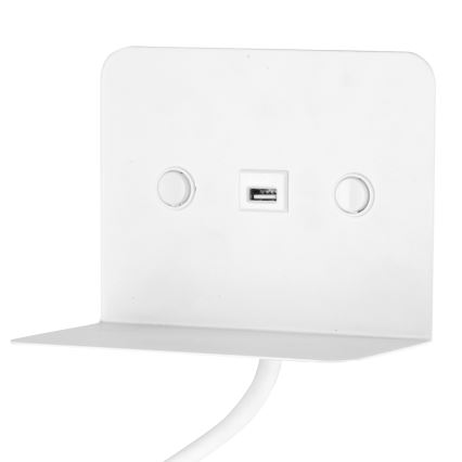 ONLI - LED Flexibilní lampička s policí a USB nabíjením PLAK LED/5W/230V bílá