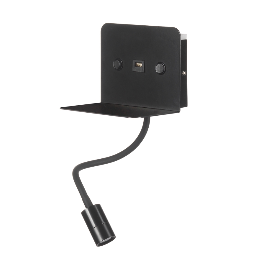ONLI - LED Flexibilní lampička s policí a USB nabíjením PLAK LED/5W/230V černá