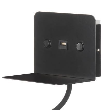 ONLI - LED Flexibilní lampička s policí a USB nabíjením PLAK LED/5W/230V černá