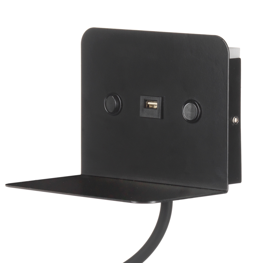 ONLI - LED Flexibilní lampička s policí a USB nabíjením PLAK LED/5W/230V černá