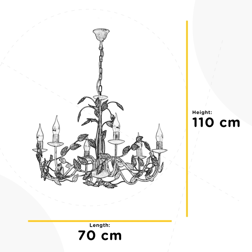 ONLI - Lustr na řetězu COLLANA 6xE14/6W/230V bílá/zlatá