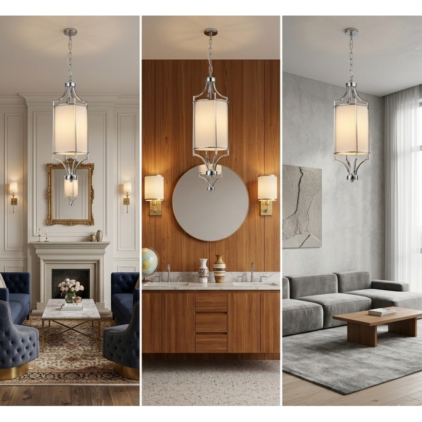 Open Design OR80551 - Lustr na řetězu LUNGA 1xE27/15W/230V lesklý chrom/bílá