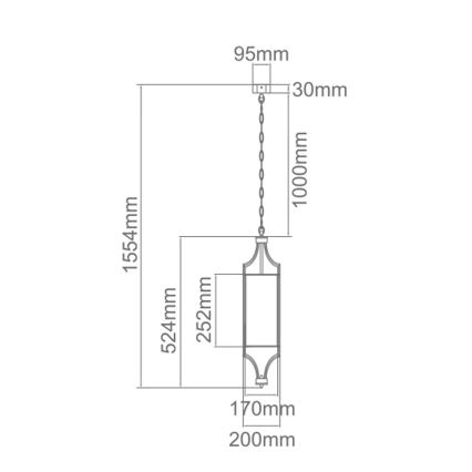 Open Design OR80568 - Lustr na řetězu LUNGA 1xE27/15W/230V mosaz/bílá