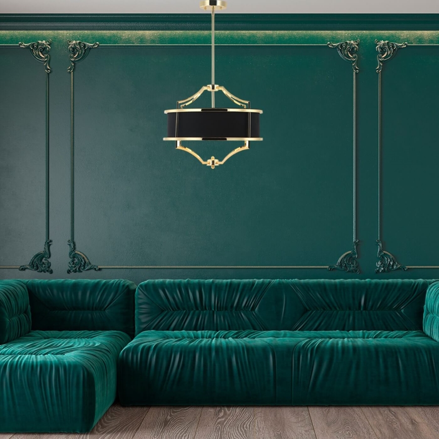 Open Design OR84160 - Lustr na tyči STESSO 4xE27/15W/230V pr. 55 cm zlatá/černá