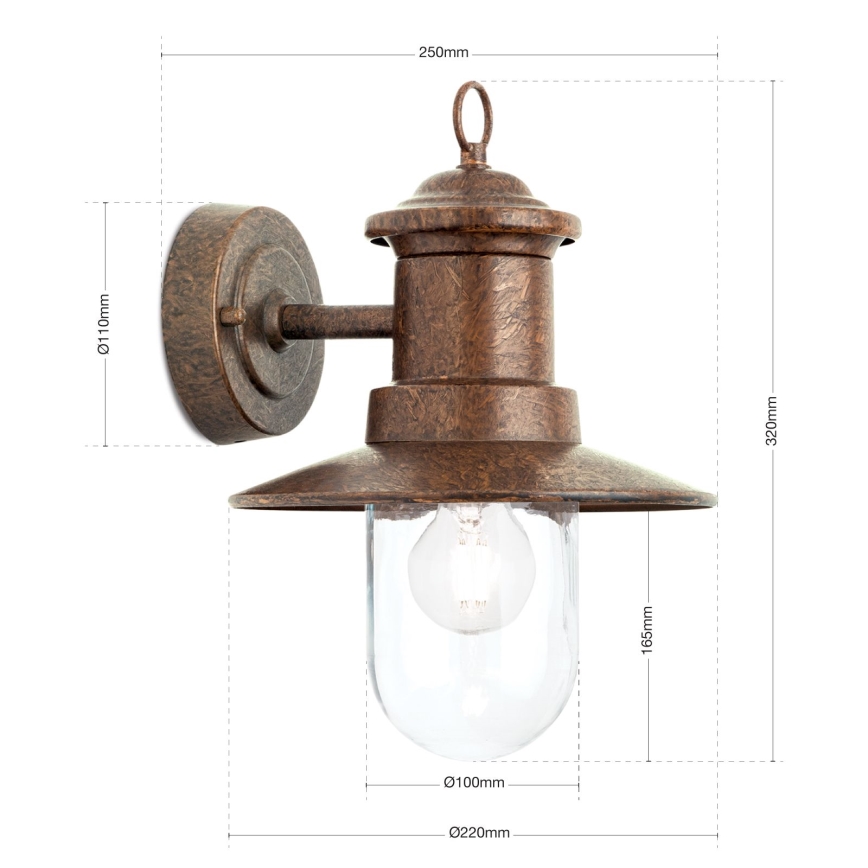 Venkovní nástěnná lampa LEONIE 1xE27/60W/230V IP44 bronz