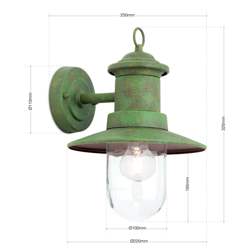 Venkovní nástěnná lampa LEONIE 1xE27/60W/230V IP44 zelená