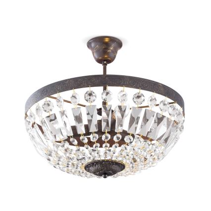Křišťálový lustr na tyči ARILA 3xE14/40W/230V pr. 40 cm hnědá/patina