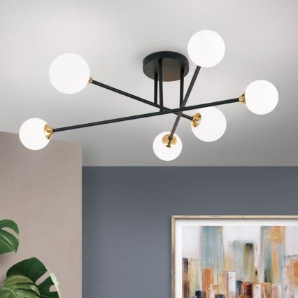 Přisazený lustr SNOWWHITE 6xG9/20W/230V pr. 84 cm černá/zlatá