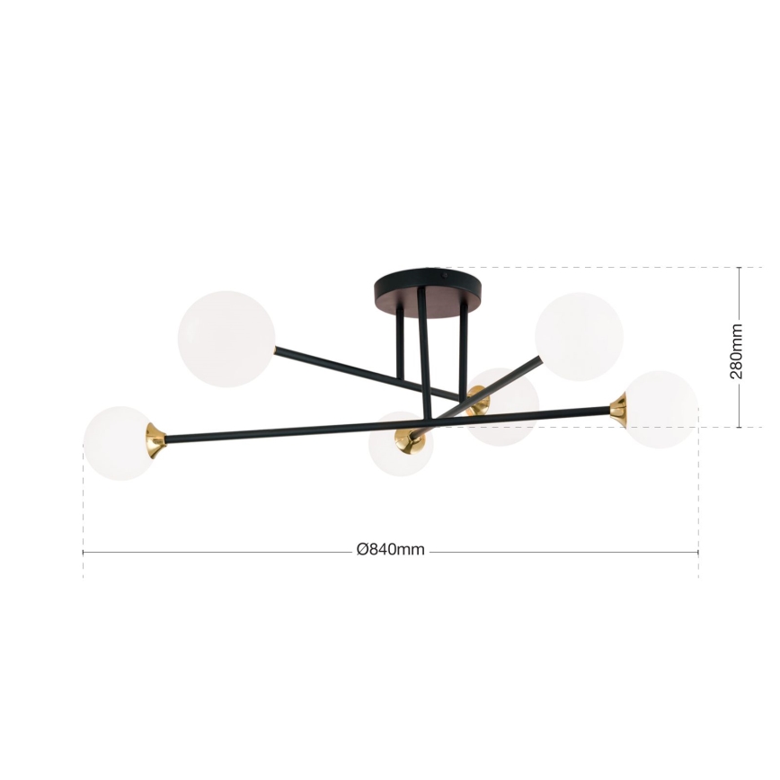 Přisazený lustr SNOWWHITE 6xG9/20W/230V pr. 84 cm černá/zlatá