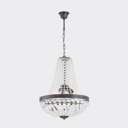 Křišťálový lustr na řetězu ARILA 3xE27/60W/230V pr. 40 cm hnědá/patina