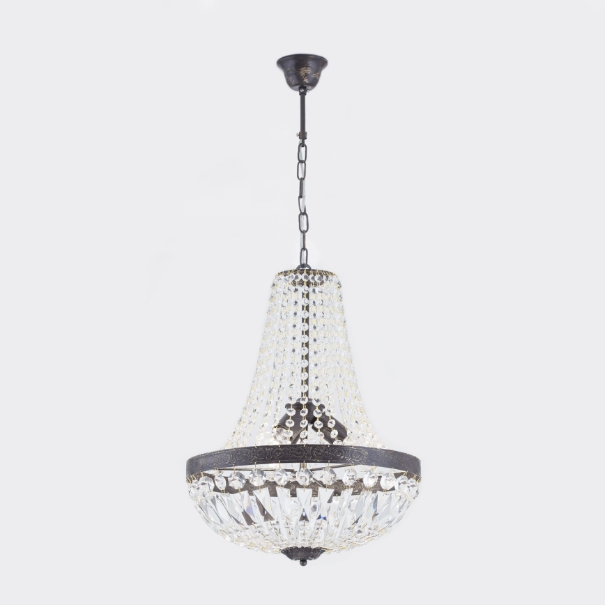 Křišťálový lustr na řetězu ARILA 3xE27/60W/230V pr. 40 cm hnědá/patina