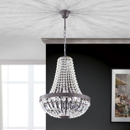 Křišťálový lustr na řetězu ARILA 3xE27/60W/230V pr. 40 cm hnědá/patina