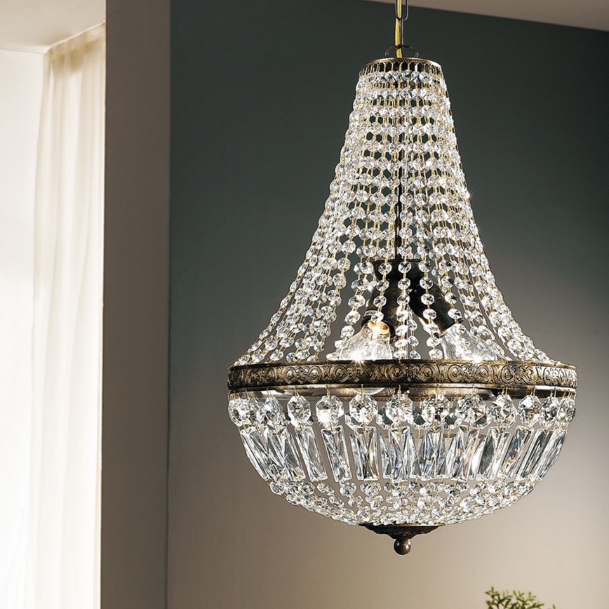 Křišťálový lustr na řetězu ARILA 3xE27/60W/230V pr. 40 cm hnědá/patina