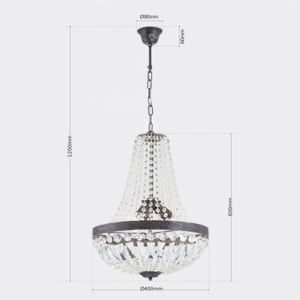 Křišťálový lustr na řetězu ARILA 3xE27/60W/230V pr. 40 cm hnědá/patina
