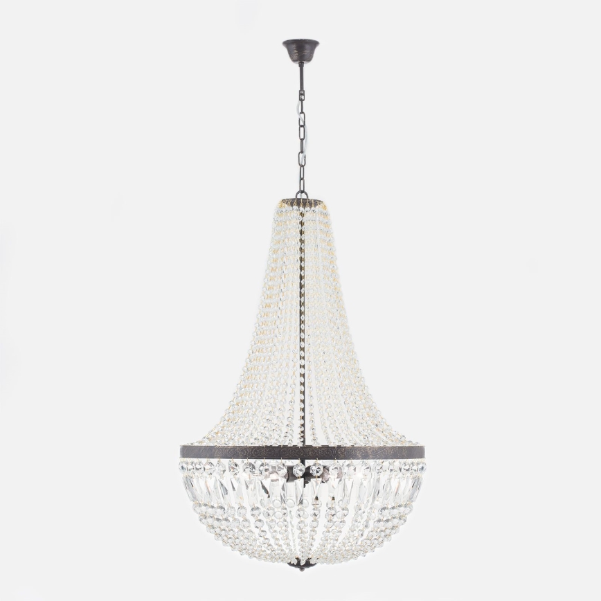 Křišťálový lustr na řetězu ARILA 6xE27/60W/230V pr. 60 cm hnědá/patina