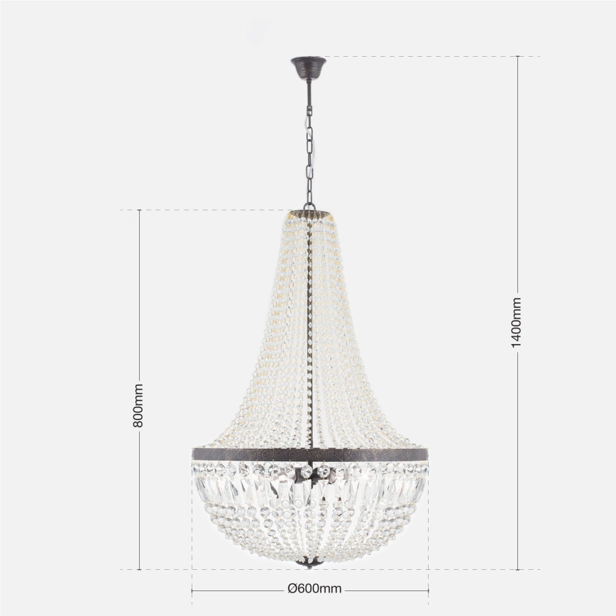 Křišťálový lustr na řetězu ARILA 6xE27/60W/230V pr. 60 cm hnědá/patina