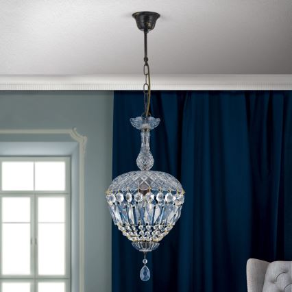Křišťálový lustr na řetězu ARILA 1xE27/60W/230V pr. 25 cm hnědá/patina