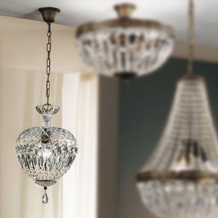 Křišťálový lustr na řetězu ARILA 1xE27/60W/230V pr. 25 cm hnědá/patina