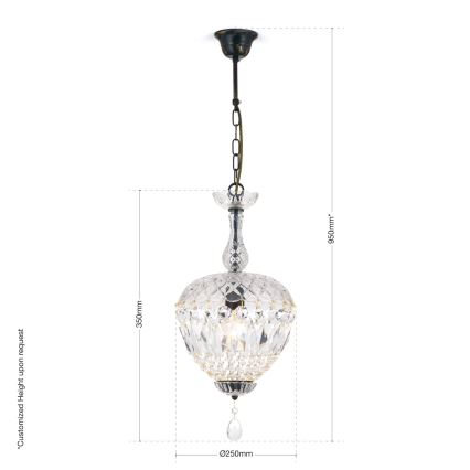 Křišťálový lustr na řetězu ARILA 1xE27/60W/230V pr. 25 cm hnědá/patina