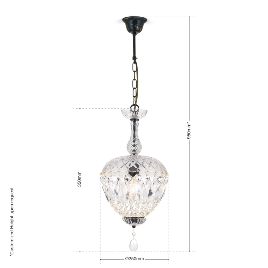 Křišťálový lustr na řetězu ARILA 1xE27/60W/230V pr. 25 cm hnědá/patina
