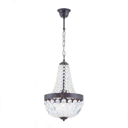 Křišťálový lustr na řetězu ARILA 1xE27/60W/230V pr. 25,5 cm hnědá/patina