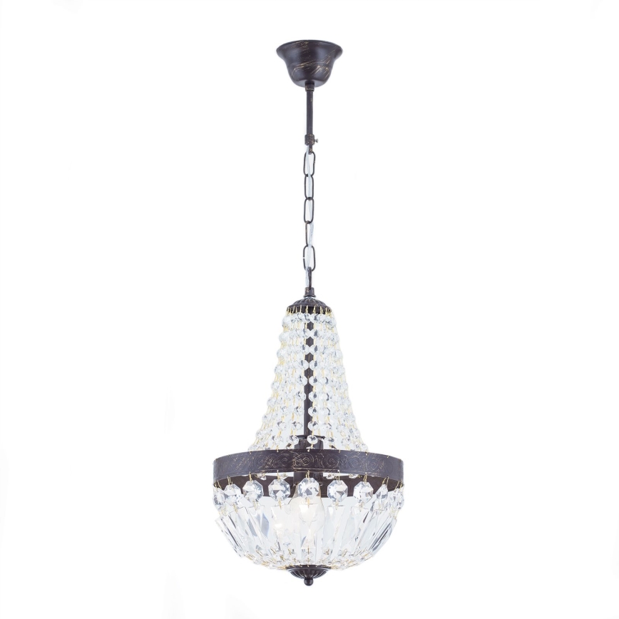 Křišťálový lustr na řetězu ARILA 1xE27/60W/230V pr. 25,5 cm hnědá/patina
