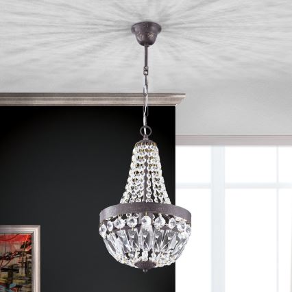 Křišťálový lustr na řetězu ARILA 1xE27/60W/230V pr. 25,5 cm hnědá/patina