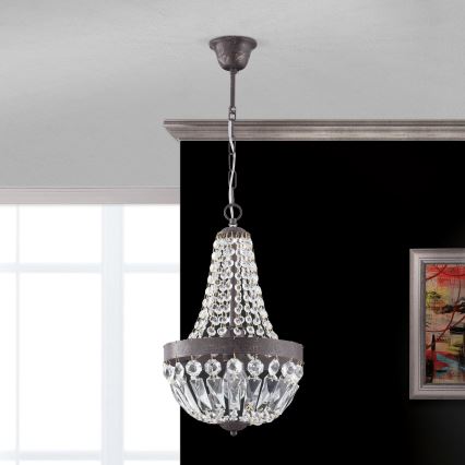 Křišťálový lustr na řetězu ARILA 1xE27/60W/230V pr. 25,5 cm hnědá/patina