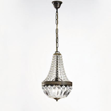 Křišťálový lustr na řetězu ARILA 1xE27/60W/230V pr. 25,5 cm hnědá/patina