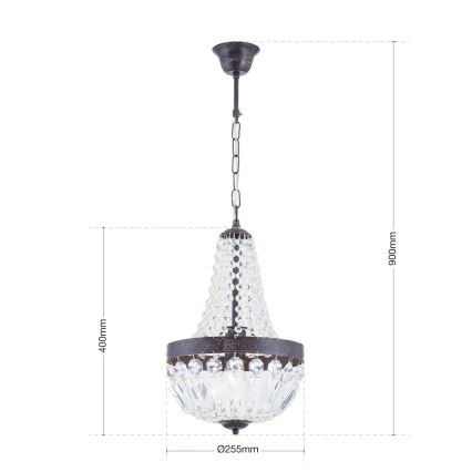 Křišťálový lustr na řetězu ARILA 1xE27/60W/230V pr. 25,5 cm hnědá/patina