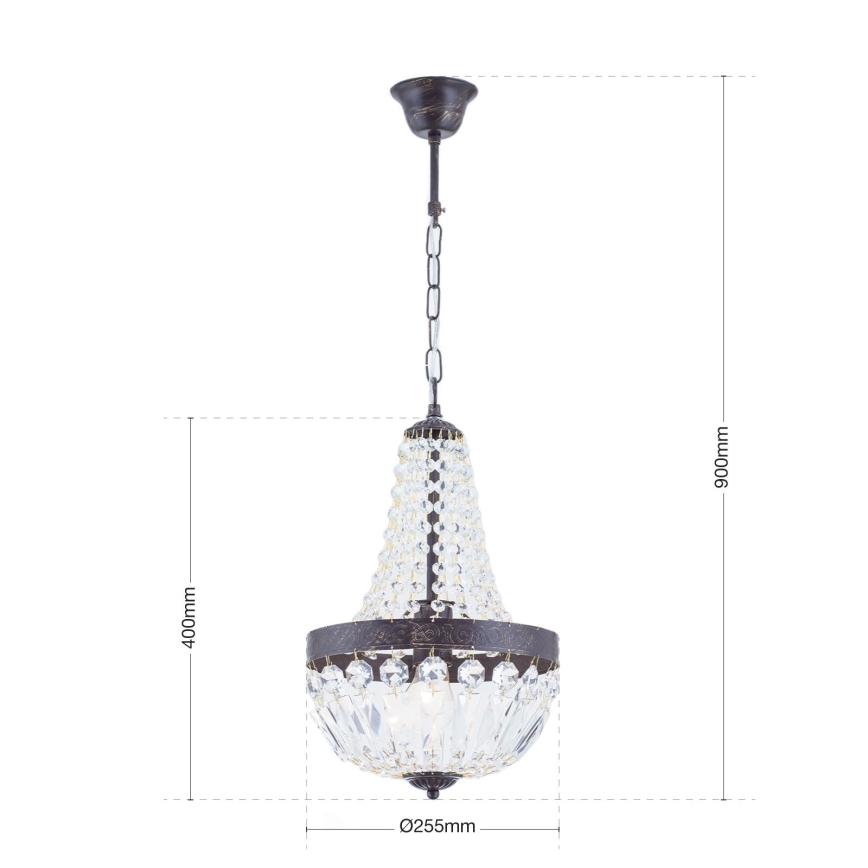 Křišťálový lustr na řetězu ARILA 1xE27/60W/230V pr. 25,5 cm hnědá/patina