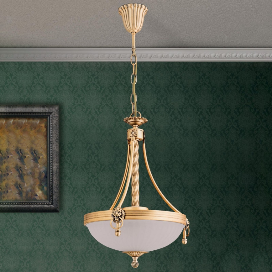Lustr na řetězu ROCCA 3xE27/60W/230V pr. 32 cm bronz/bílá