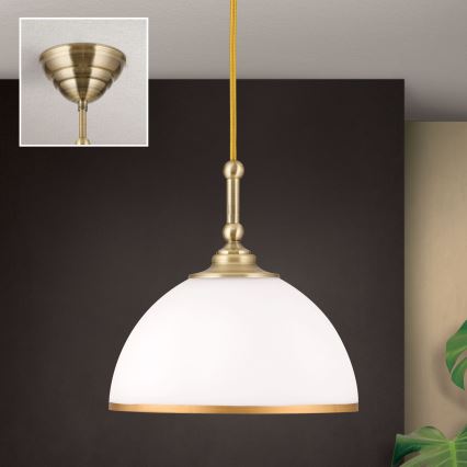 Lustr na lanku OLD LAMP 1xE27/40W/230V bílá/mosaz