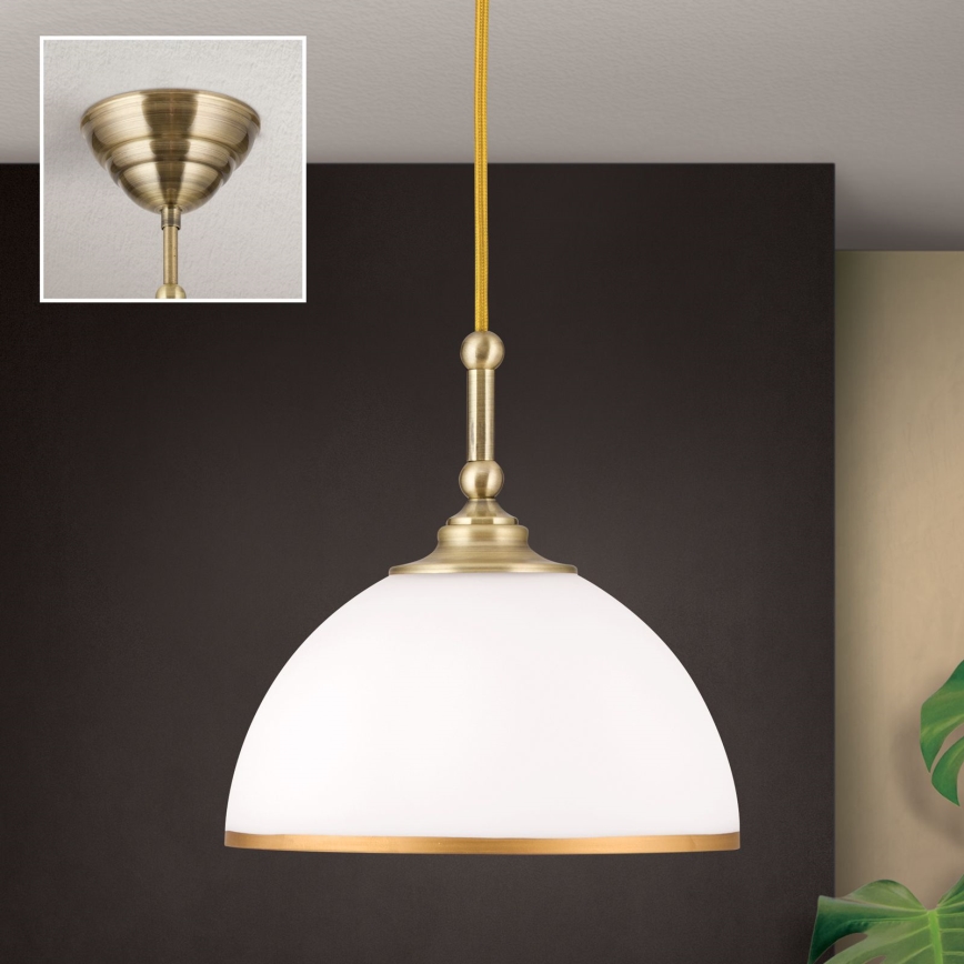 Lustr na lanku OLD LAMP 1xE27/40W/230V bílá/mosaz