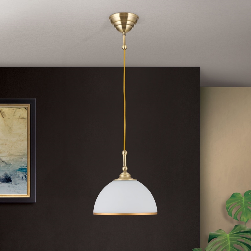 Lustr na lanku OLD LAMP 1xE27/40W/230V bílá/mosaz