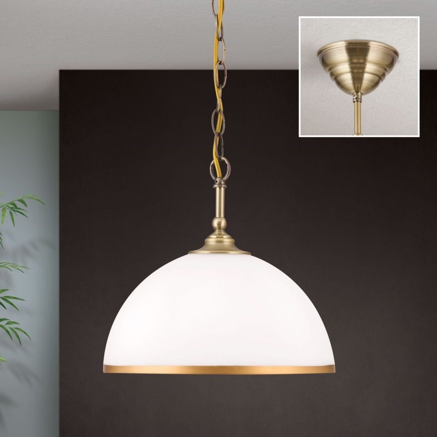 Lustr na řetězu OLD LAMP 1xE27/40W/230V pr. 30 cm bílá/mosaz